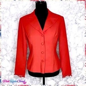 Spenser Jeremy Cherry Red 90s Fitted Blazer Beaded Ruffle Cuff Women’s 4